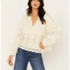 Miss Me Women's Crochet Long Sleeve Top