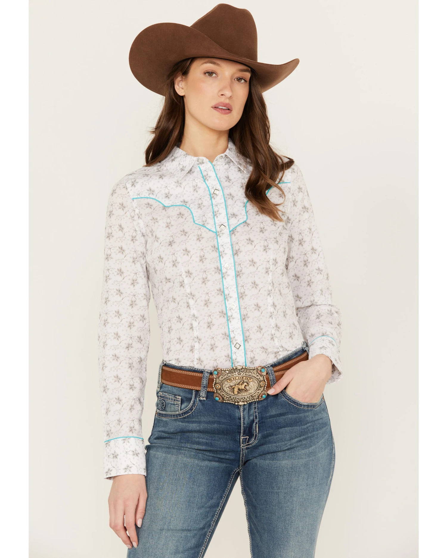 Rock & Roll Denim Women's Floral Long Sleeve Pearl Snap Western Shirt 3 Rock & Roll Denim Women's Floral Long Sleeve Pearl Snap Western Shirt - Image 3