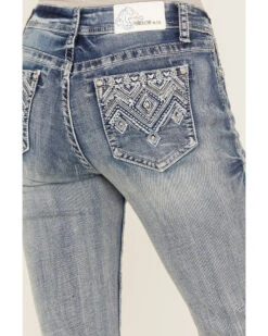 Grace In LA Women's Light Wash Mid Rise Geo Embroidered Pocket Bootcut Jeans -Wild West Belle Sales 2000389001 412 P2