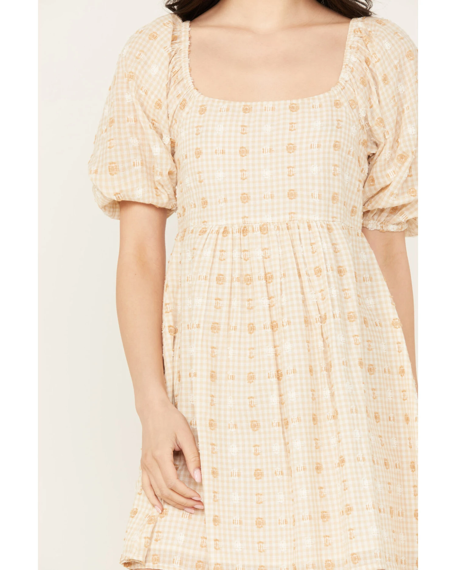 En Creme Women's Gingham And Dot Print Short Sleeve Mini Dress 1 En Creme Women's Gingham And Dot Print Short Sleeve Mini Dress