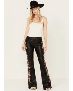 Driftwood Women's High Rise Vegan Leather Fallen Roses Flare Pants 7 Driftwood Women's High Rise Vegan Leather Fallen Roses Flare Pants -Wild West Belle Sales 2000392197 001 P1