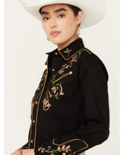 Rockmount Ranchwear Women's Floral Embroidered Long Sleeve Pearl Snap Western Shirt -Wild West Belle Sales 2000393805 001 P2
