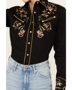 Rockmount Ranchwear Women's Floral Embroidered Long Sleeve Pearl Snap Western Shirt -Wild West Belle Sales 2000393805 001 P3