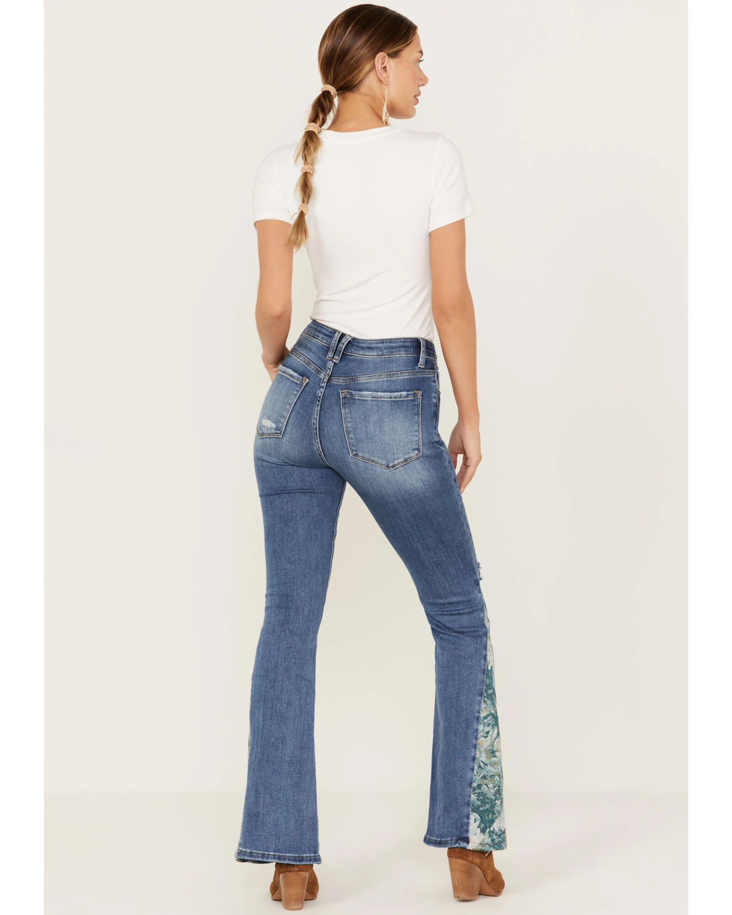 Vervet Women's Pound Medium Wash High Rise Floral Flare Jeans 2 Vervet Women's Pound Medium Wash High Rise Floral Flare Jeans - Image 2